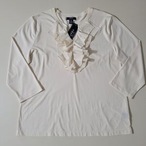 Chaps Women's Cream Vneck Elbow-length Pullover Top